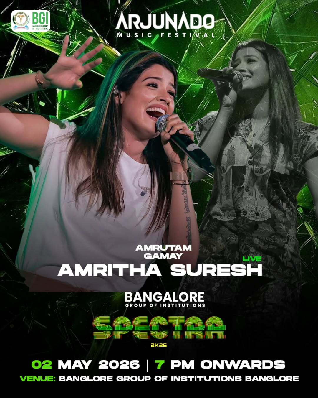 Spectra 2K26 – Live with Amritha Suresh | Bangalore Group of Institutions | Powered by Arjunado Music Festival