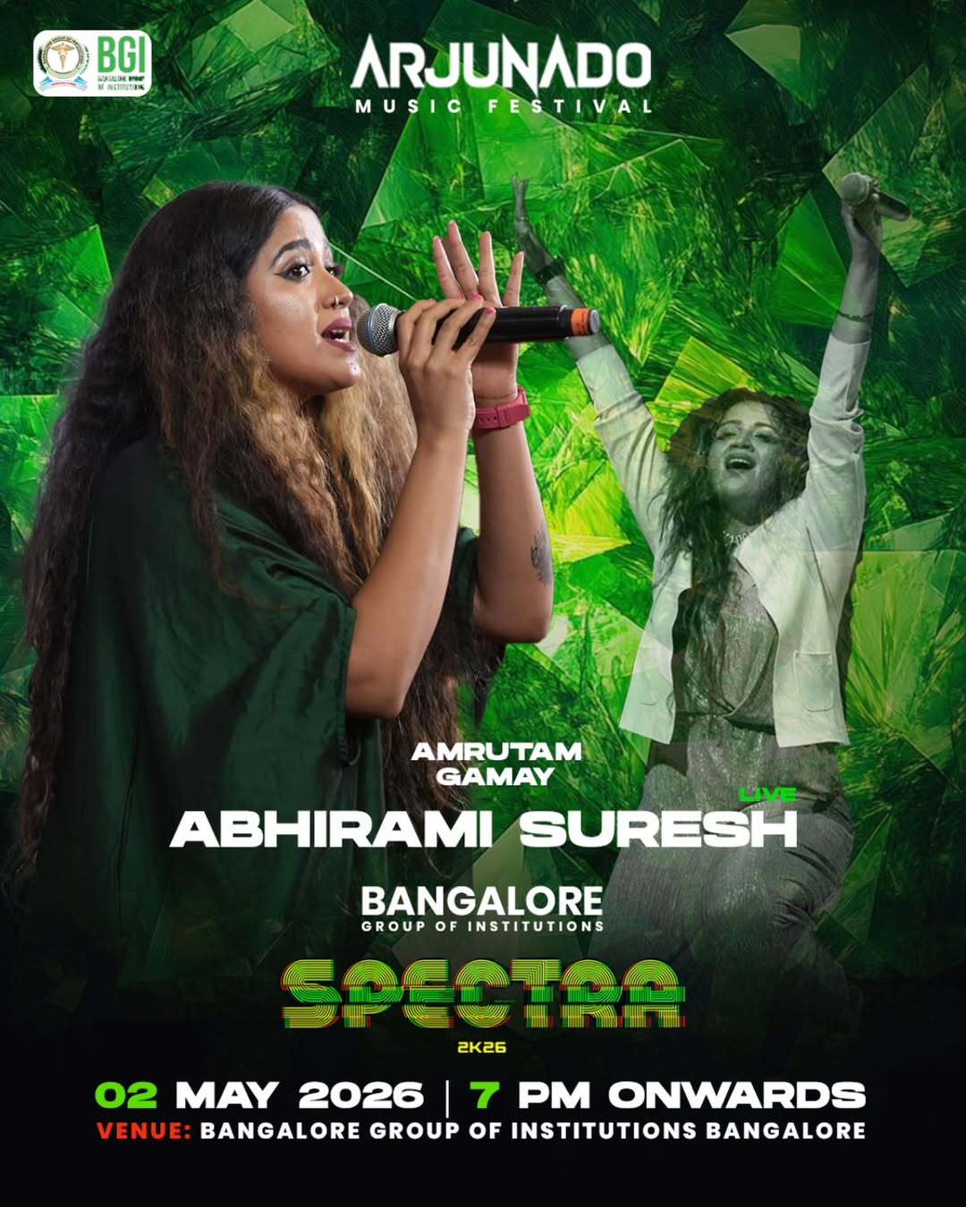 Spectra 2K26 – Live with Abhirami Suresh | Bangalore Group of Institutions | Powered by Arjunado Music Festival