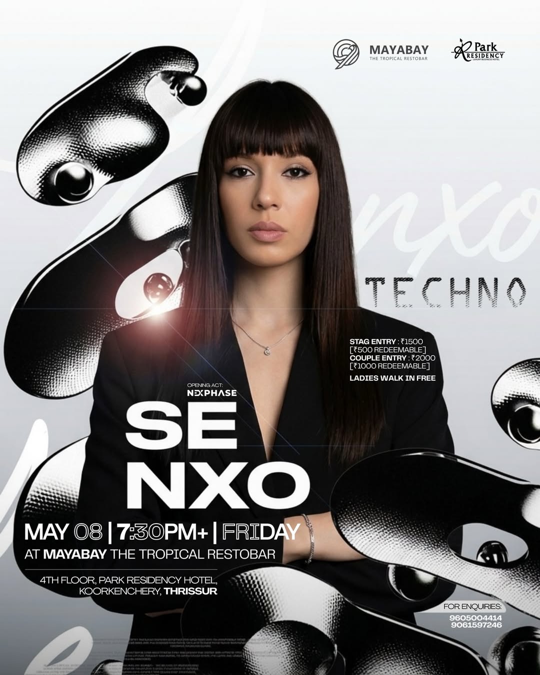 Techno Night Ft. SENXO & NexPhase | Mayabay – The Tropical Restobar, Park Residency Hotel, Koorkenchery, Thrissur