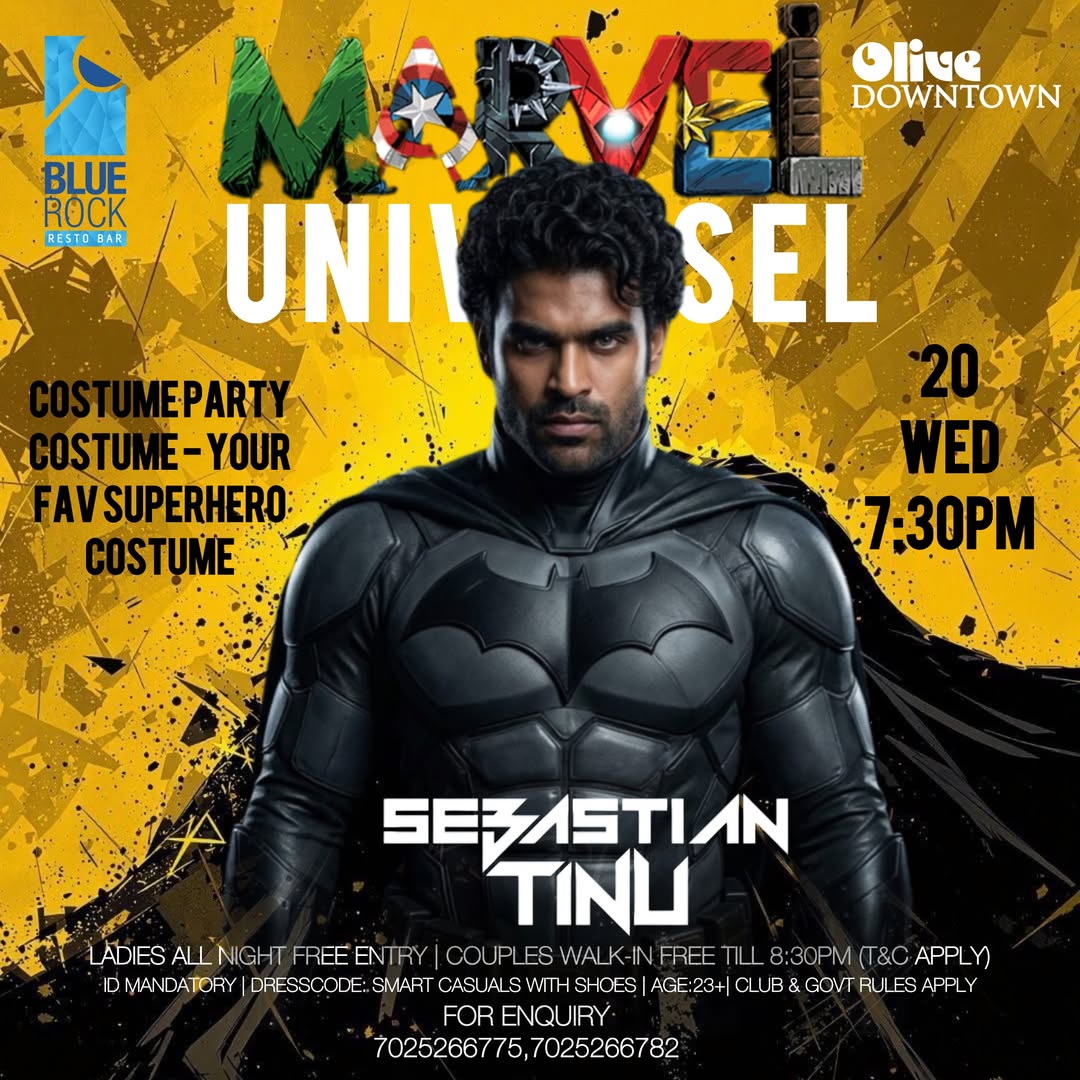 MARVEL UNIVERSE – Superhero Costume Party Ft. Sebastian Tinu | Blue Rock Resto Bar, Olive Downtown, Kochi