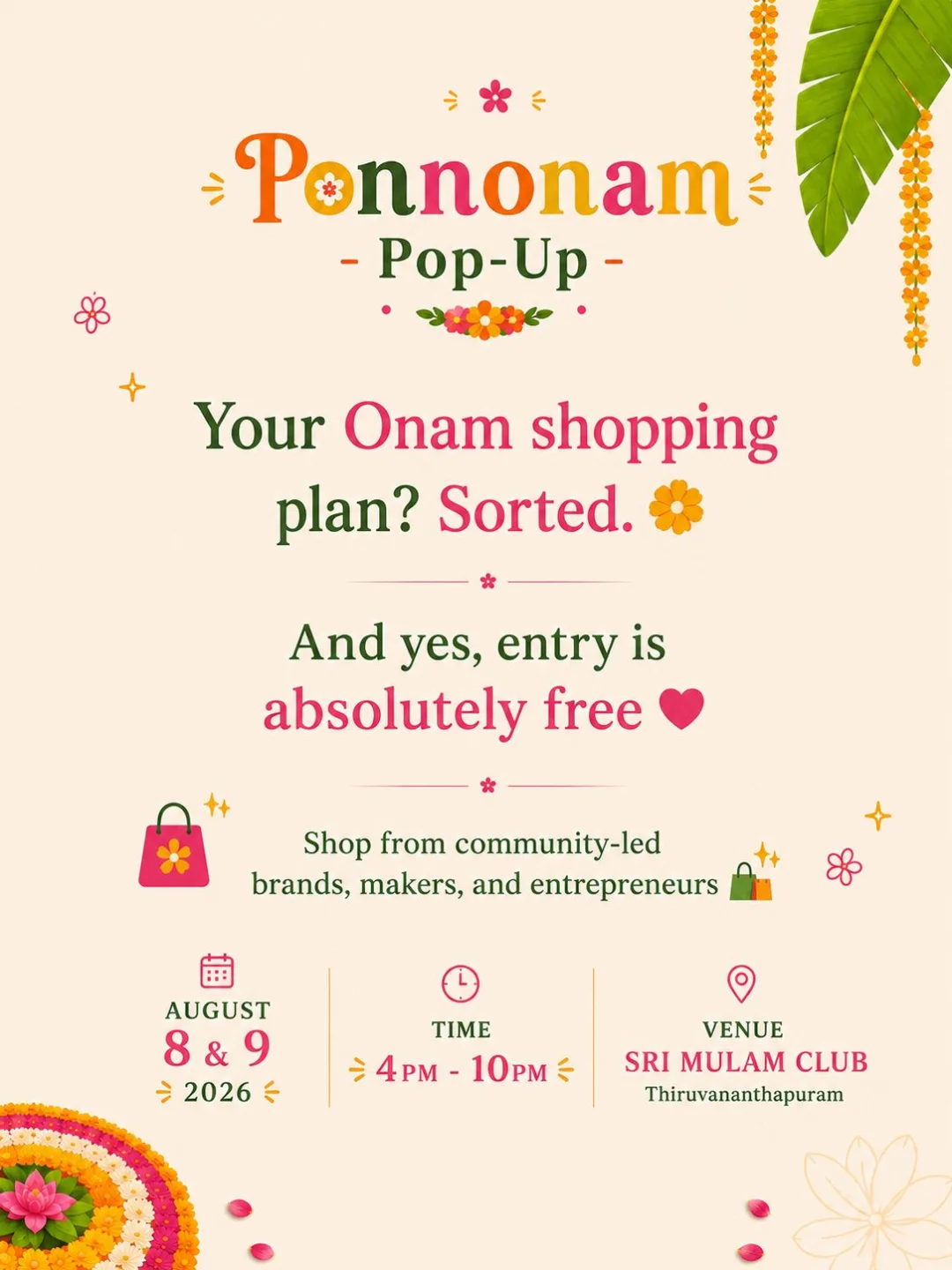 Ponnonam Pop-Up 2026 | Sri Mulam Club, Thiruvananthapuram