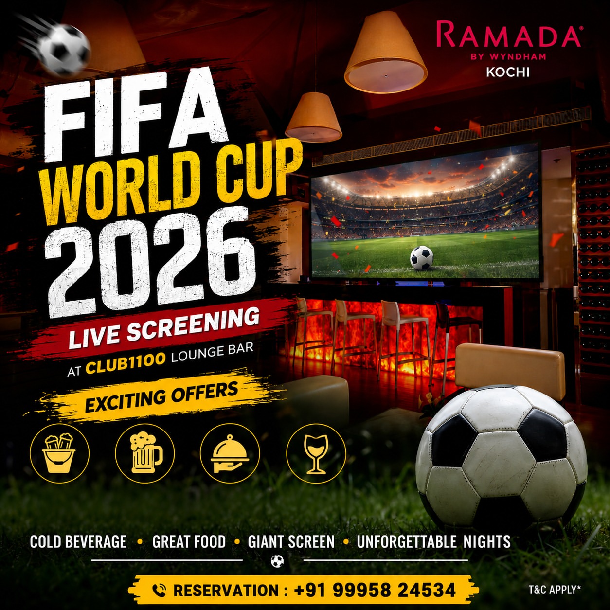 FIFA World Cup 2026 Live Screening | Club 11 Hundred Lounge Bar, Ramada by Wyndham Kochi