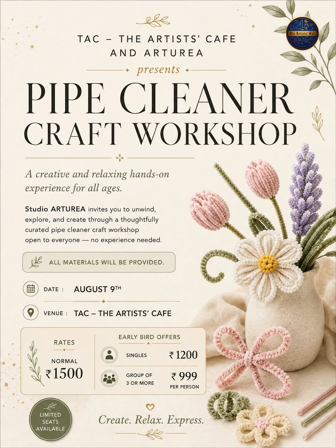 Pipe Cleaner Craft Workshop | TAC β The Artists' Cafe, Enchackal