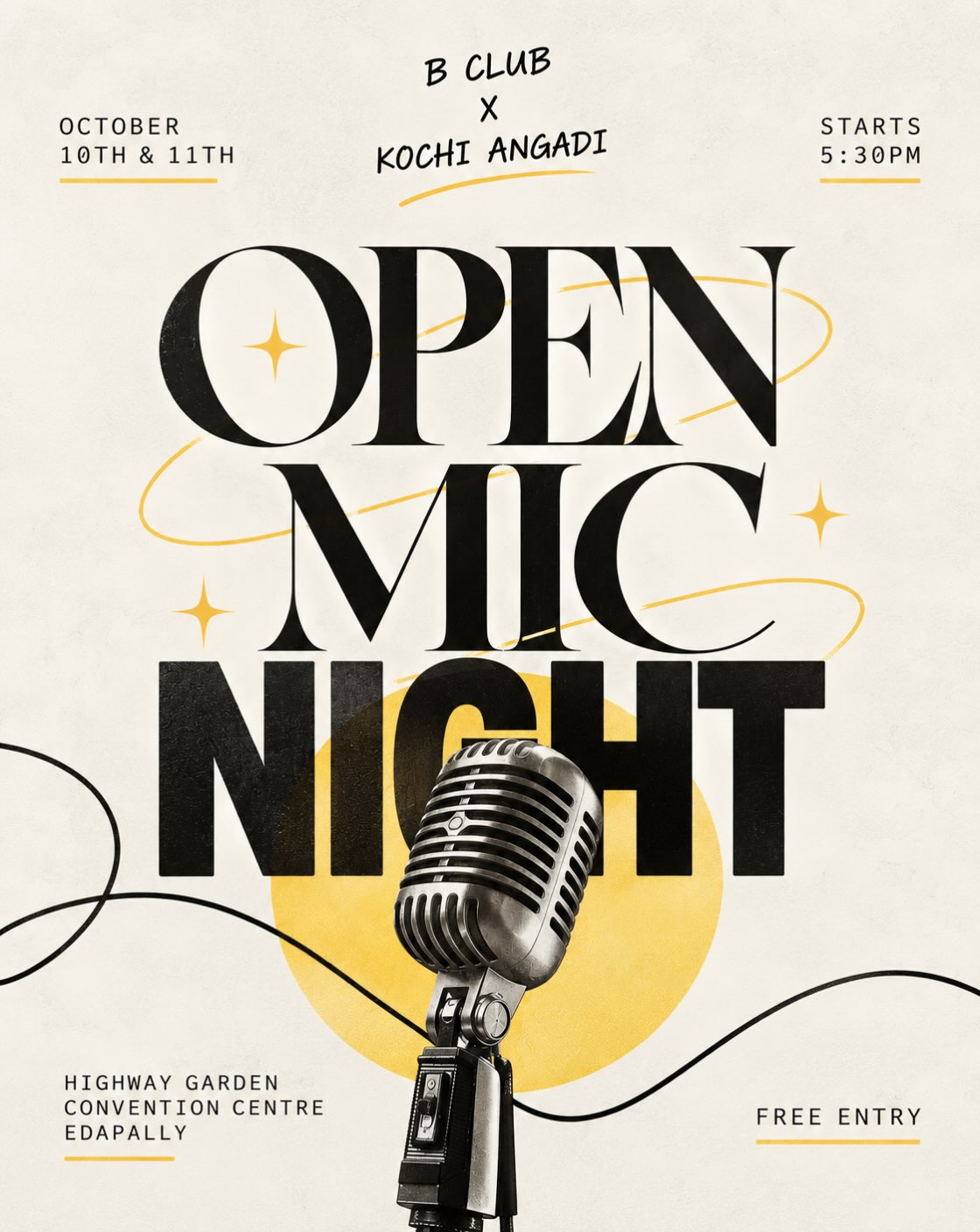 Open Mic Night by B Club Γ Kochi Angadi | Highway Garden Convention Centre, Edappally