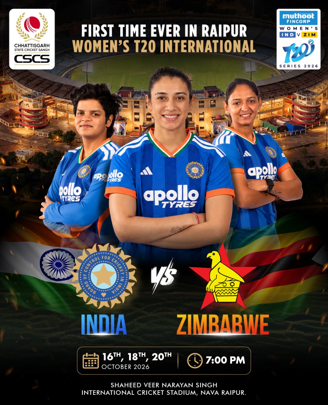 India vs Zimbabwe Women's T20 International Series 2026 | Shaheed Veer Narayan Singh International Cricket Stadium, Raipur