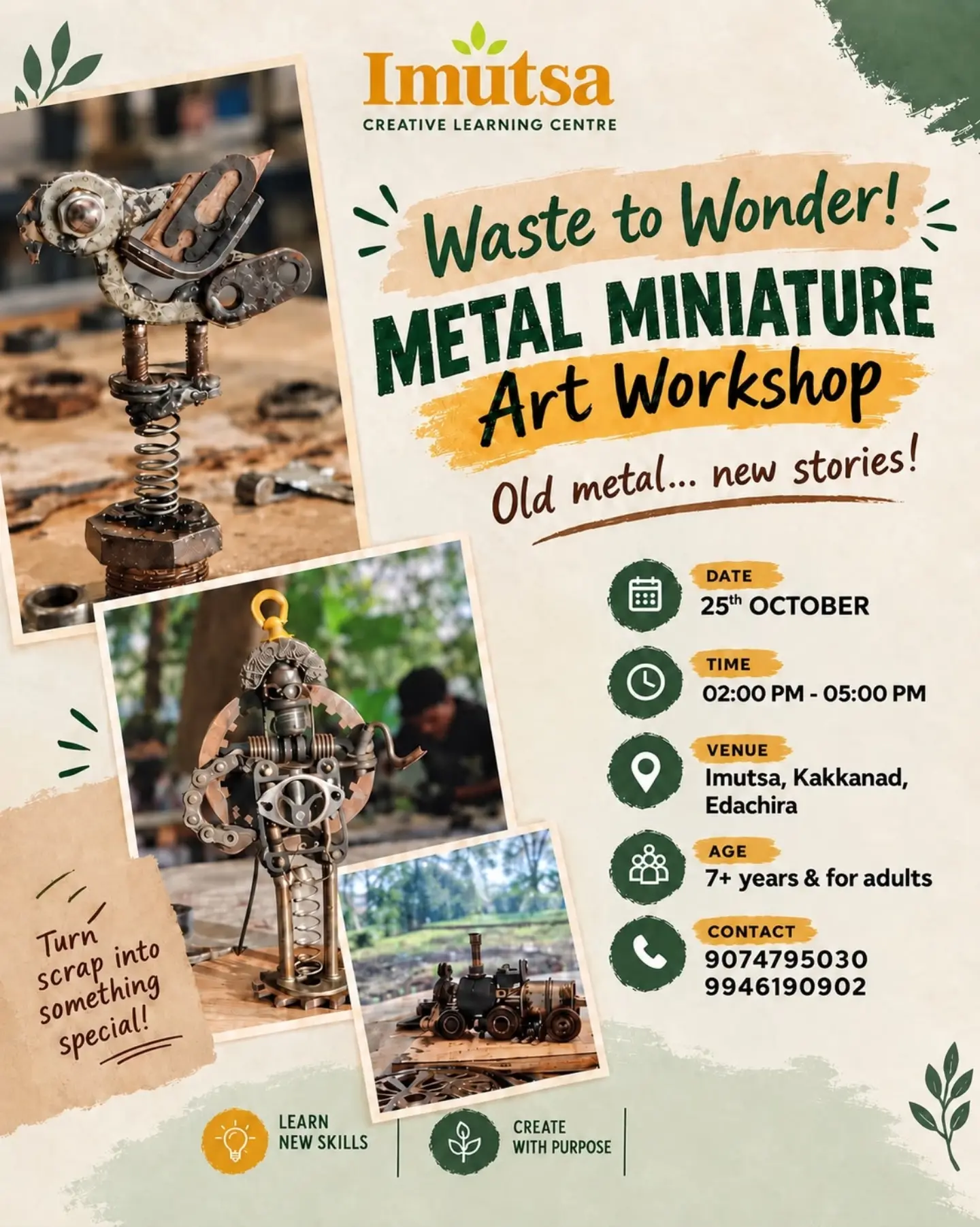 Waste to Wonder β Metal Miniature Art Workshop | Imutsa Creative Learning Centre, Edachira, Kakkanad, Kochi