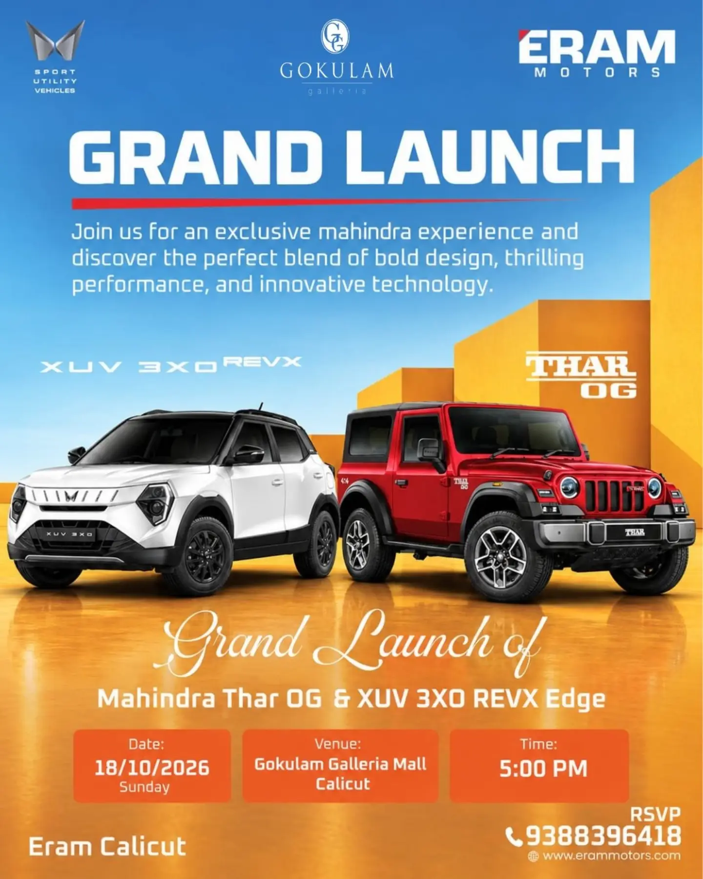 Grand Launch of Mahindra Thar OG & XUV 3XO REVX Edge | Gokulam Galleria Mall, Calicut