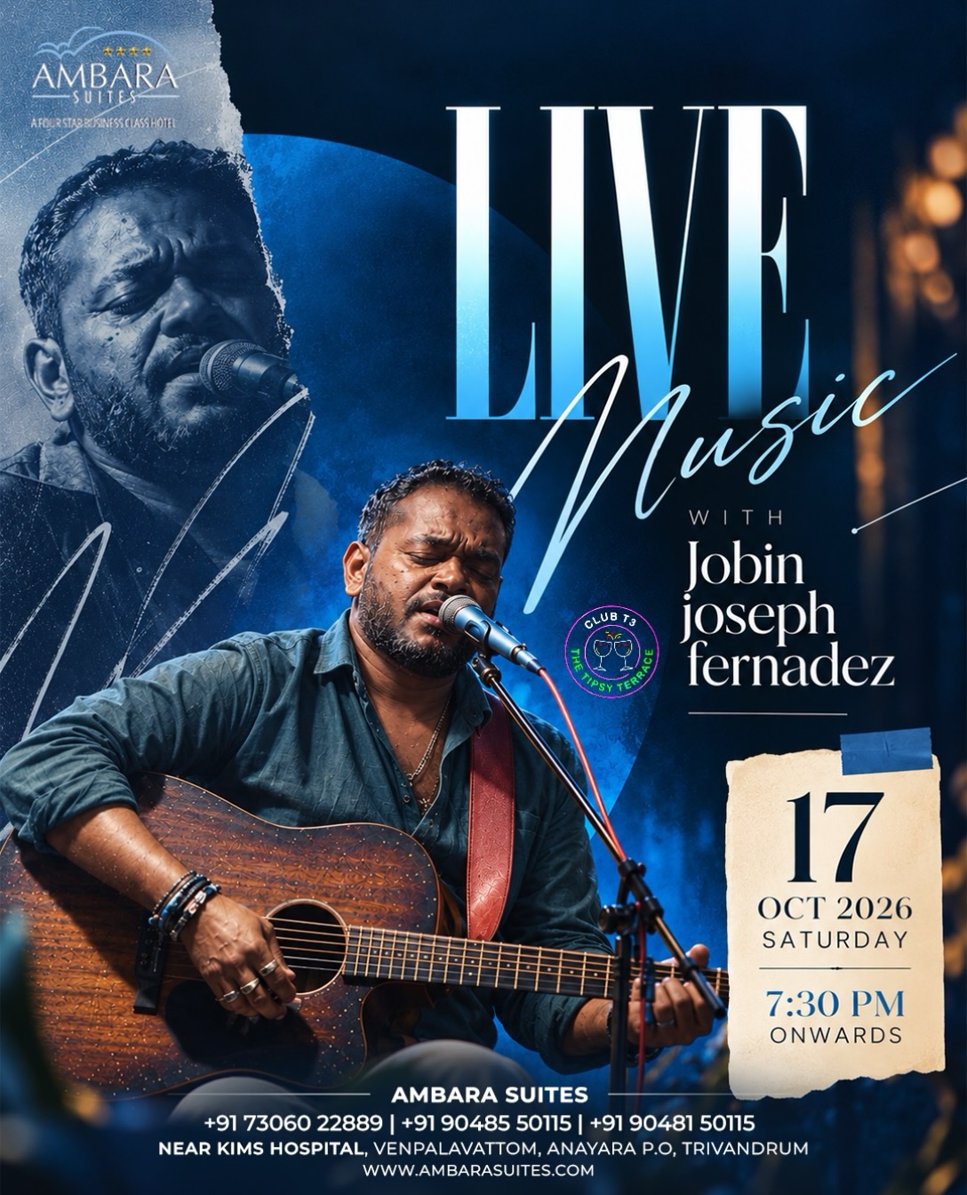 Jobin Joseph Fernandez Live Music at Club T3, Ambara Suites, Trivandrum