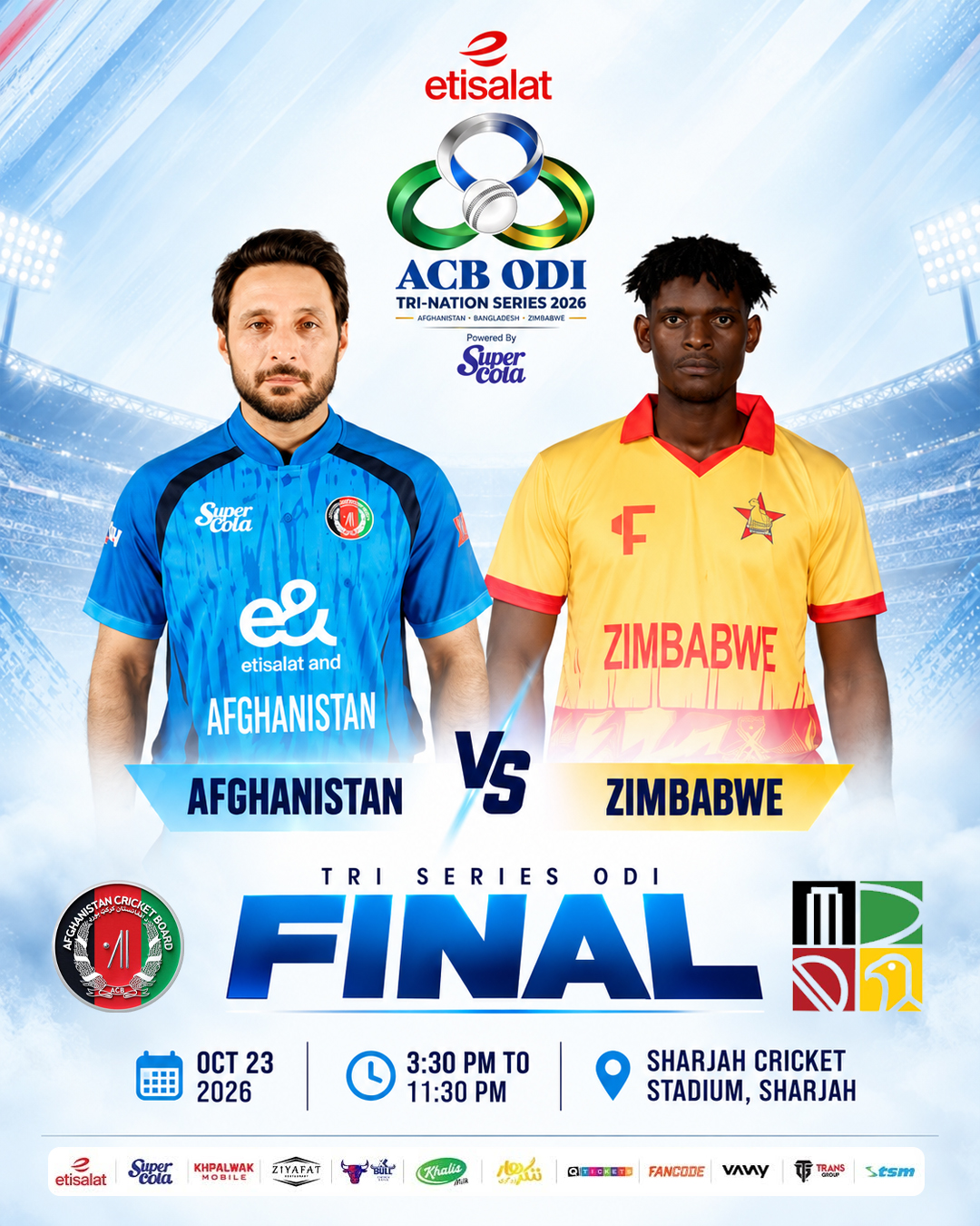 ACB ODI Tri-Nation Series 2026 Final | Afghanistan vs Zimbabwe | Sharjah Cricket Stadium