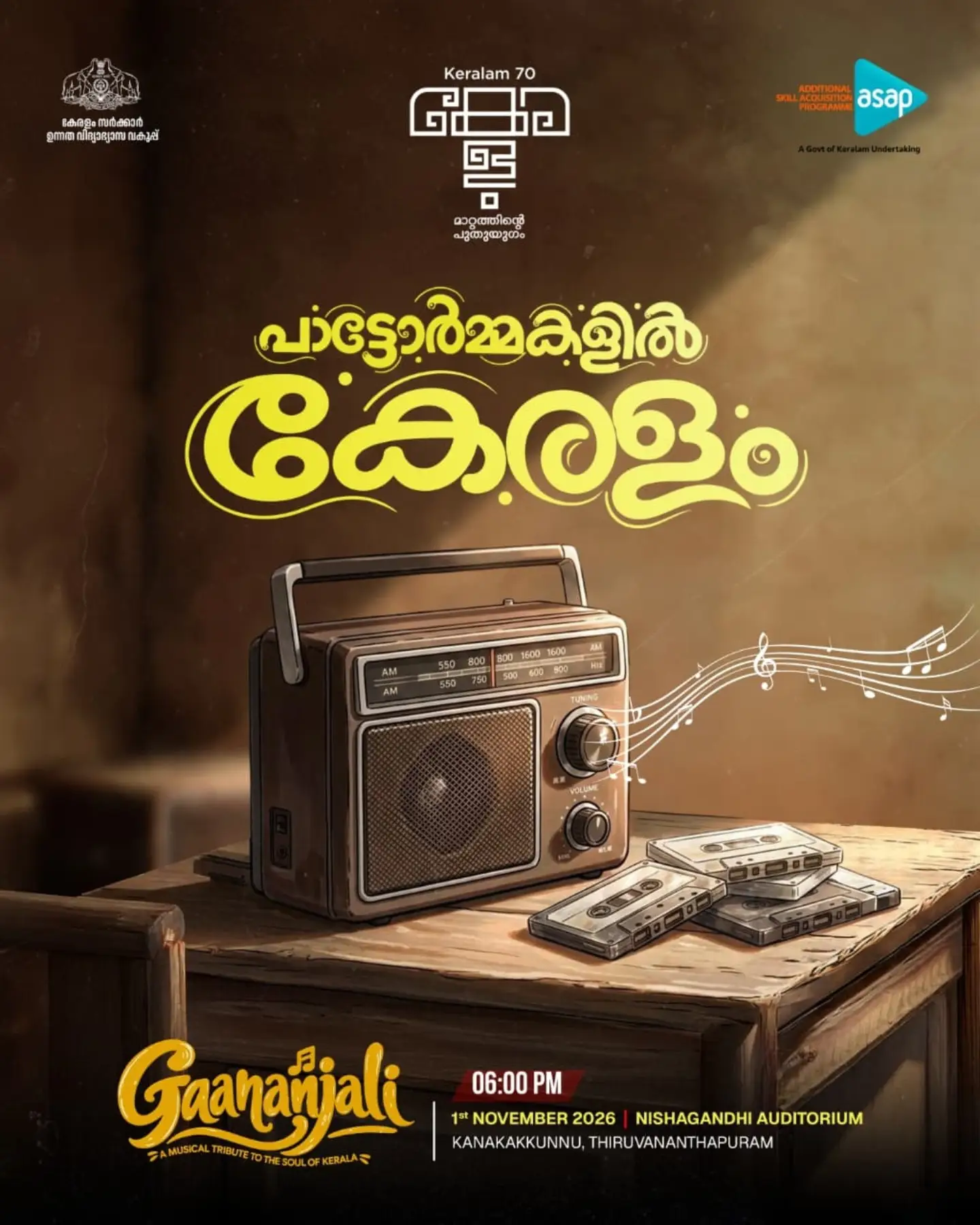 Gaananjali - A Musical Tribute to Keralam | Nishagandhi Auditorium, Kanakakkunnu, Thiruvananthapuram