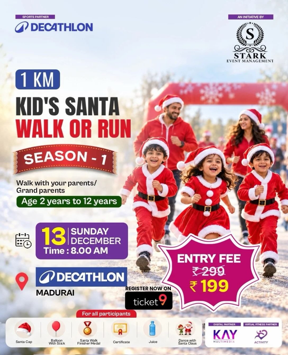 1 KM Kid’s Santa Walk or Run – Season 1 | Decathlon Sports, Madurai, Tamil Nadu