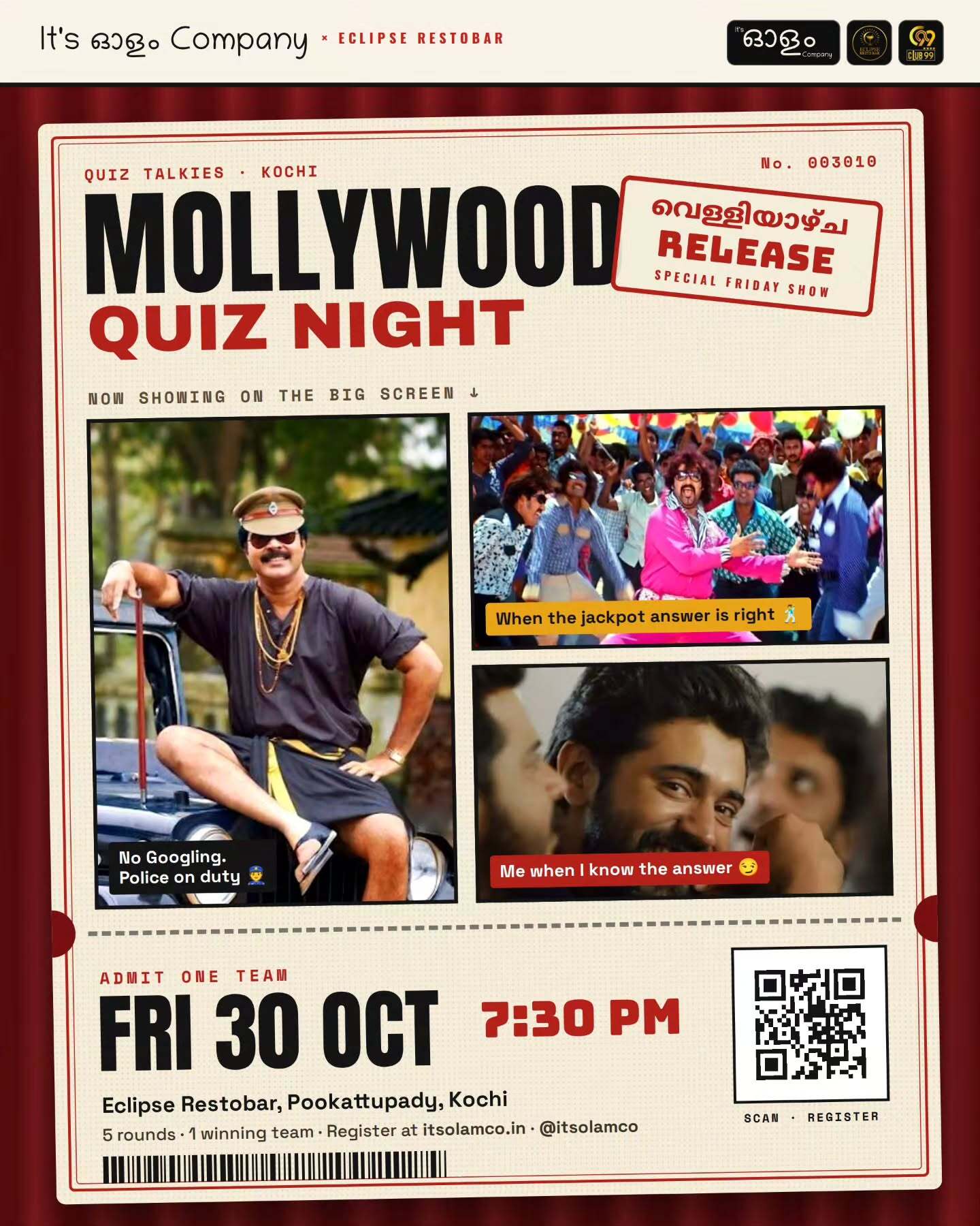 Mollywood Quiz Night | Eclipse Restobar, Pookattupady, Kochi