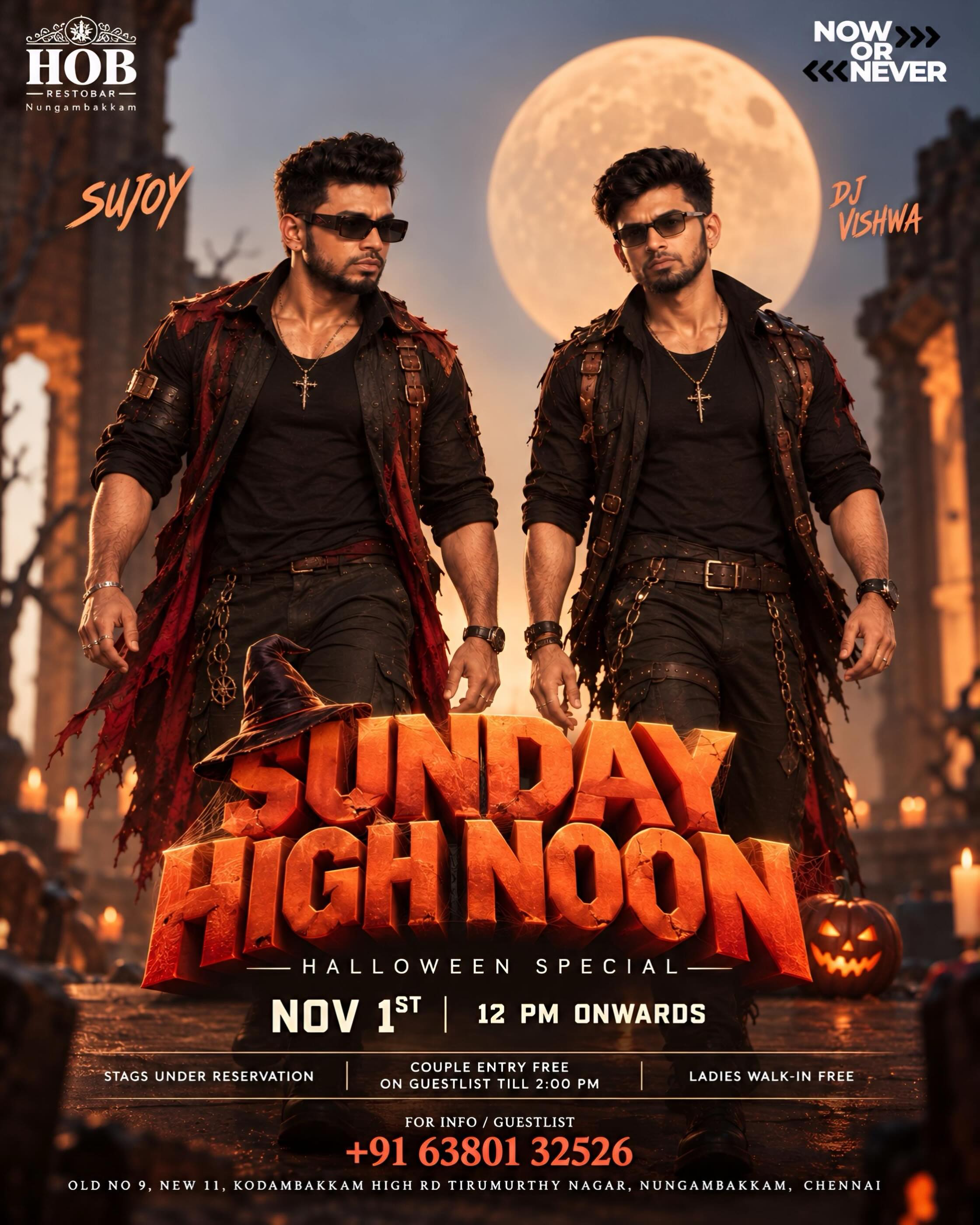 Sunday High Noon – Halloween Special by Sujoy & DJ Vishwa | HOB Restobar, Nungambakkam, Chennai